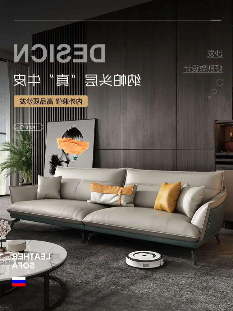 

Cowhide leather sofa on the first floor modern minimalist light extravagant small living room leather sofa combination