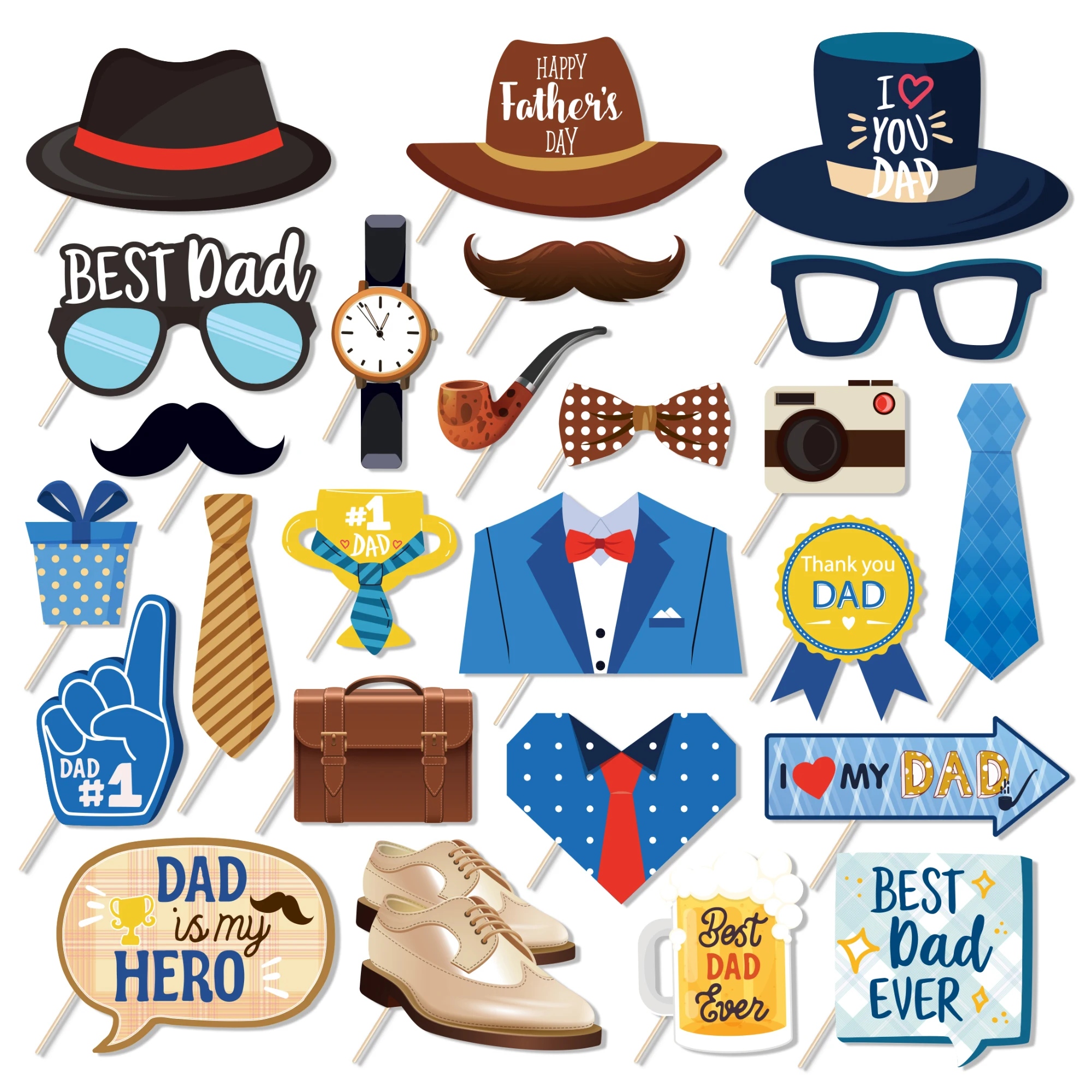 

25pcs/set My Hero Love Best Dad Happy Father's Day Birthday Party Paper Photobooth Props Father Day Party Phototaking Supplies