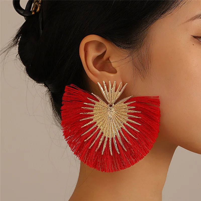 

Bohemian Big Exaggerated Irregular Metal Long Tassel Dangle Drop Earrings Jewelry For Women Vintage Retro Ethnic Earrings