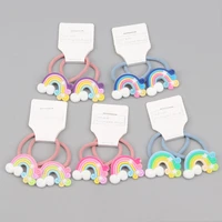 rainbow head rope soft silicone hair ring soft does not hurt hair childrens rubber band student hair jewelry holiday gift