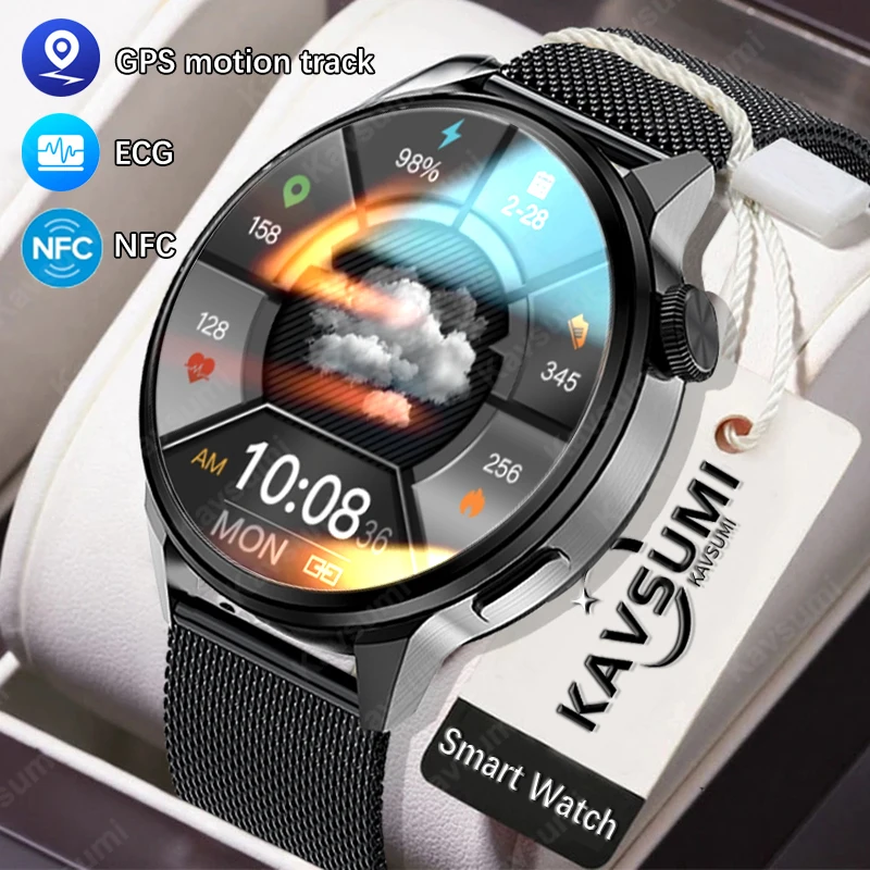 

Умные часы мужские, экран 390*390 HD, ЭКГ, пульсометр, Bluetooth, звонки