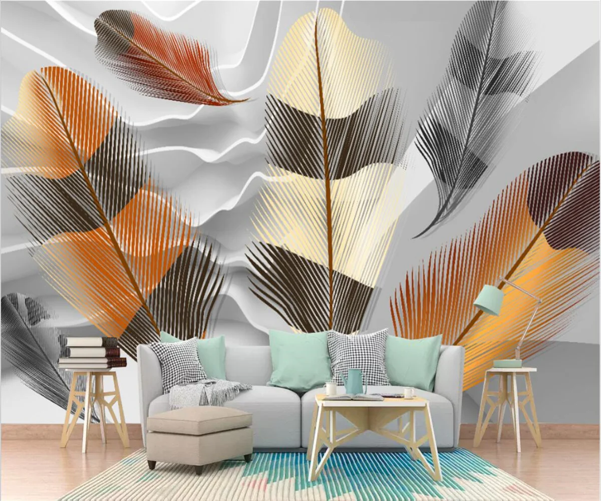 

Custom wallpaper 3d photo mural modern minimalist abstract colorful feathers living room papel de parede 3d wallpaper обои