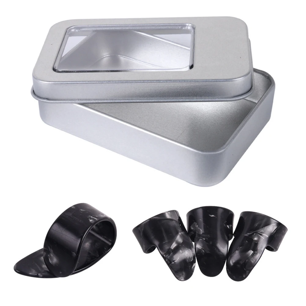 

4 Pcs/Set Celluloid Guitar Finger Picks 1 Thumb + 3 Fingers Plectrum Sheath With Iron Box Fin Gerpicks For Stringed Instrument
