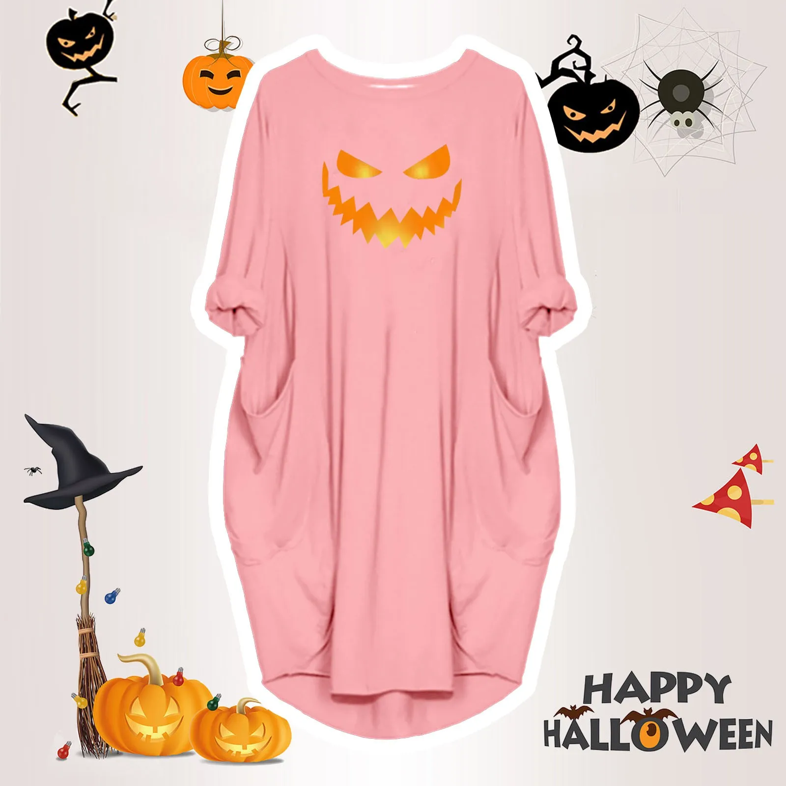 

Женское свободное платье на Хэллоуин, Забавное платье с графическим принтом, вырезом лодочкой, двумя карманами и рукавом 3/4, платье-топ