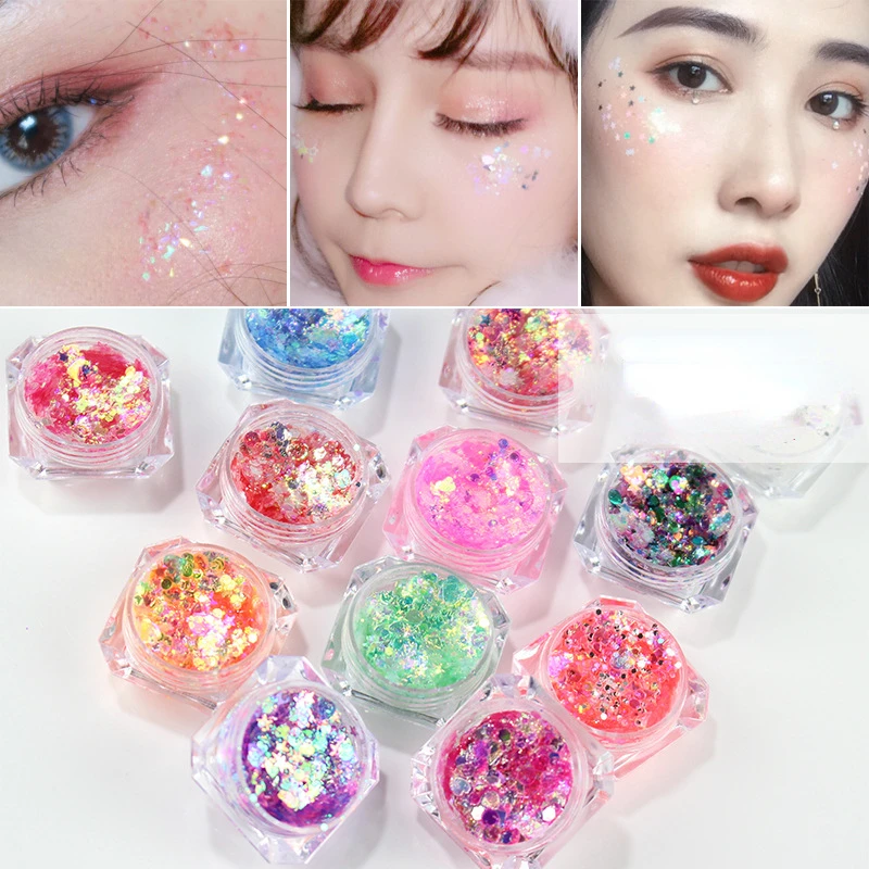 

Портативные многофункциональные блестящие тени для век, Блестящие Блестки, украшение для волос, лица, тела, ногтей, вечерние й сам, празднич...