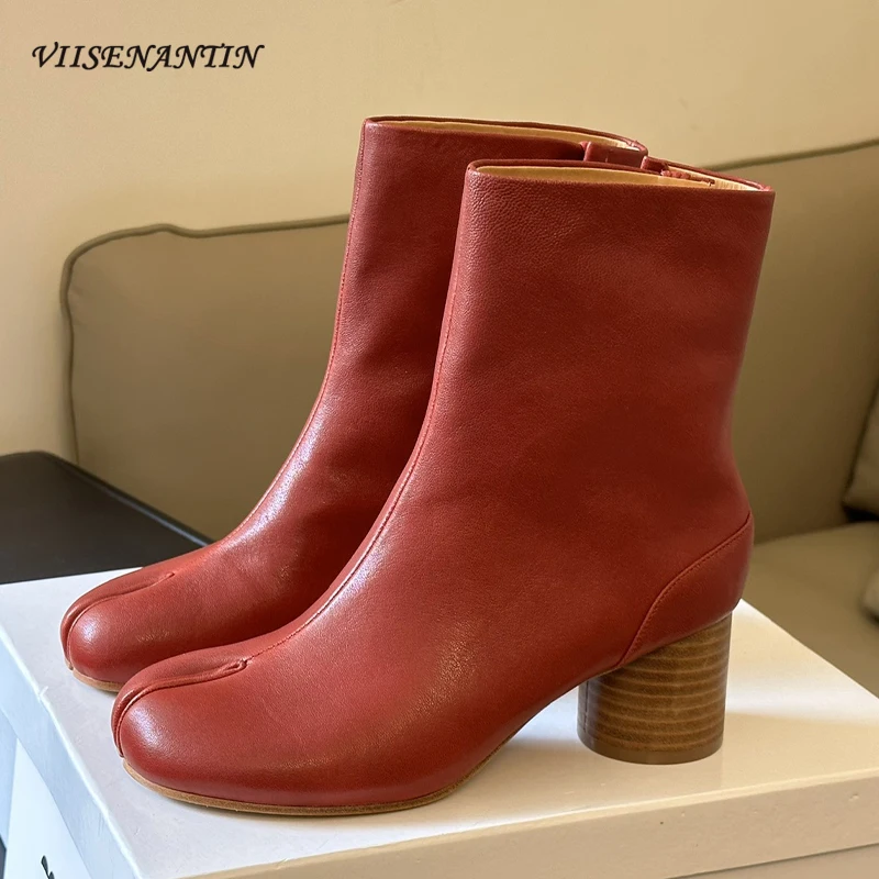 Женские ботильоны из натуральной кожи с разрезом на осень/зиму