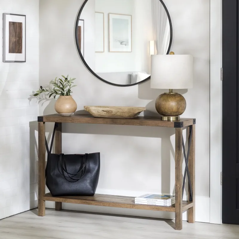 

Woven Paths Magnolia Metal X Console Table, Reclaimed Barnwood