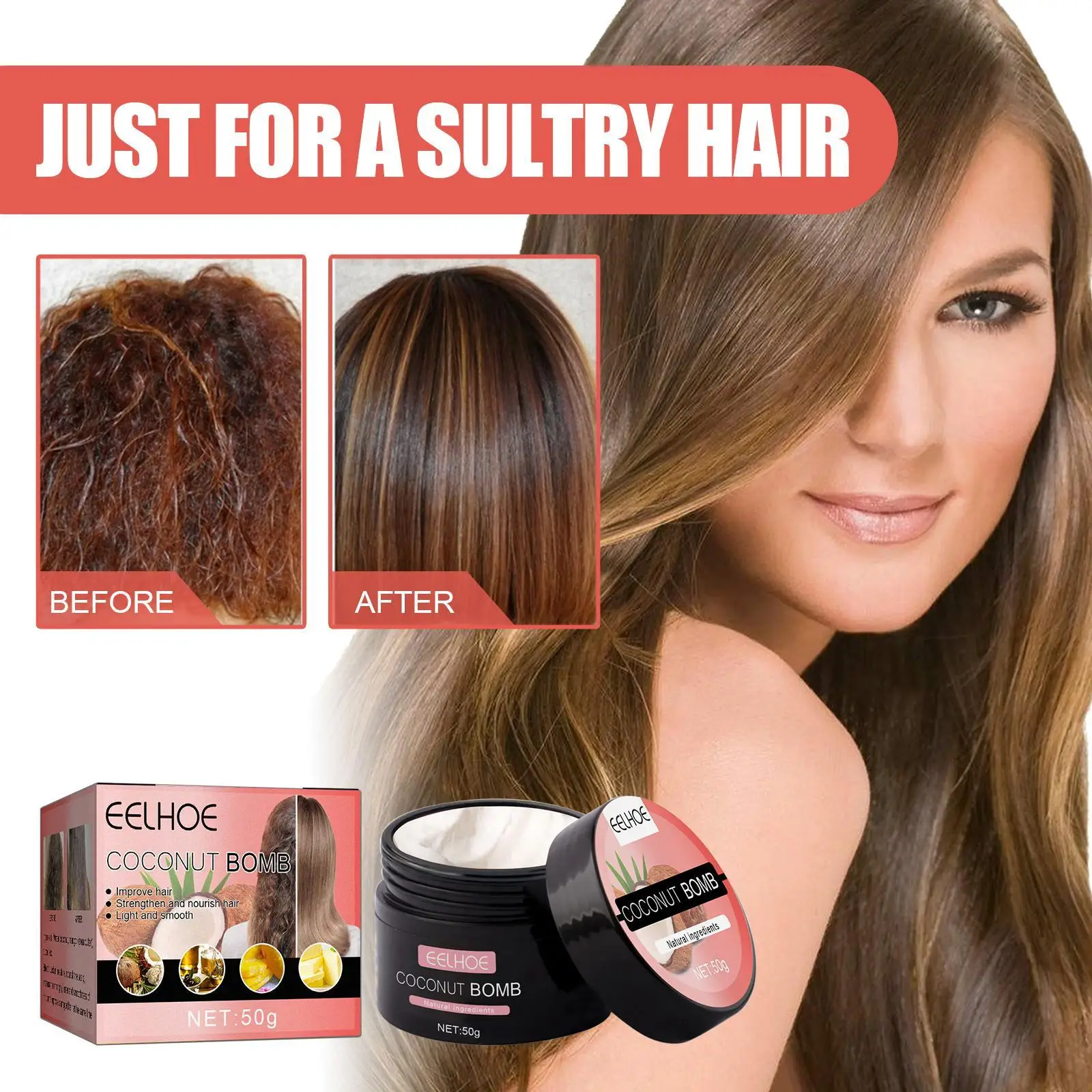 

Питательная маска для волос с кокосовой бомбой, 50 г