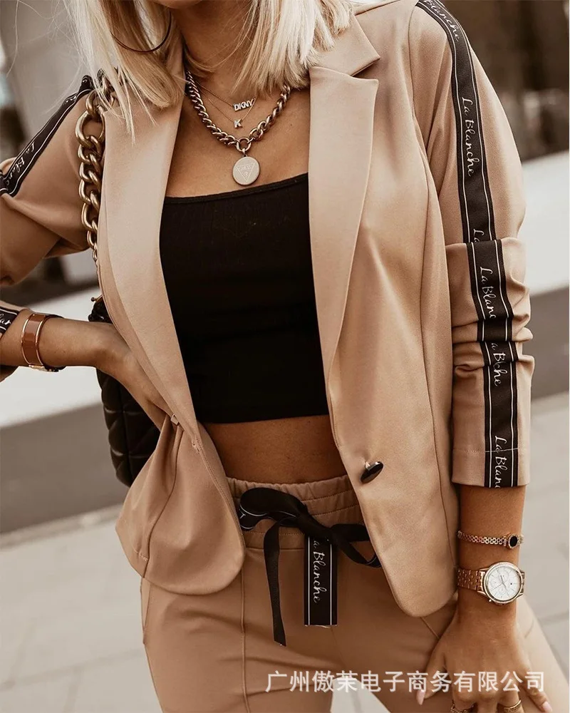 

Women's Blazer Coats Spring 2022 New Button Up Ribbon Splicing Suit Coat