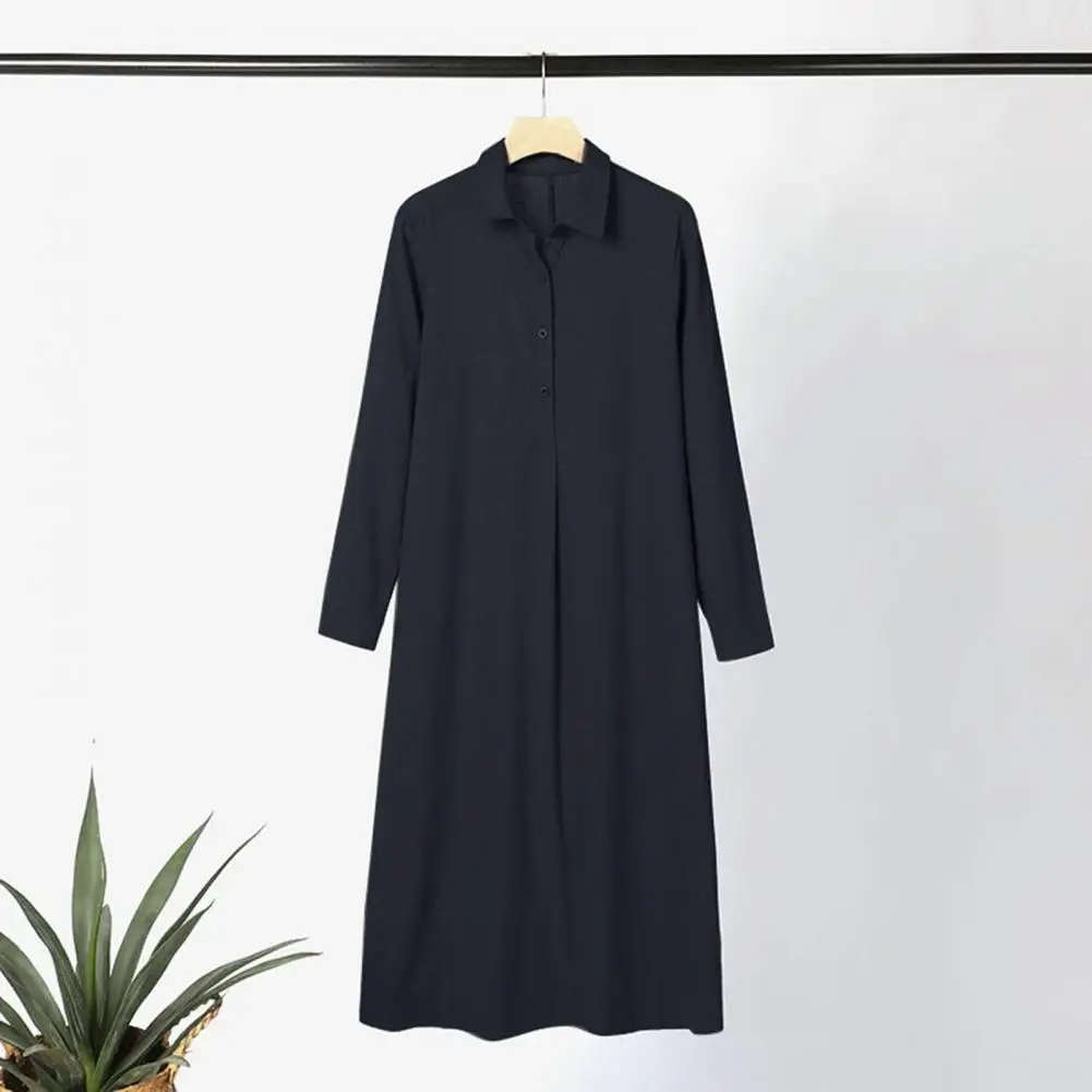 

Женское платье, женское платье, Мягкие стильные дамские платья макси, Свободные повседневные платья до щиколотки с длинными рукавами и отложным воротником