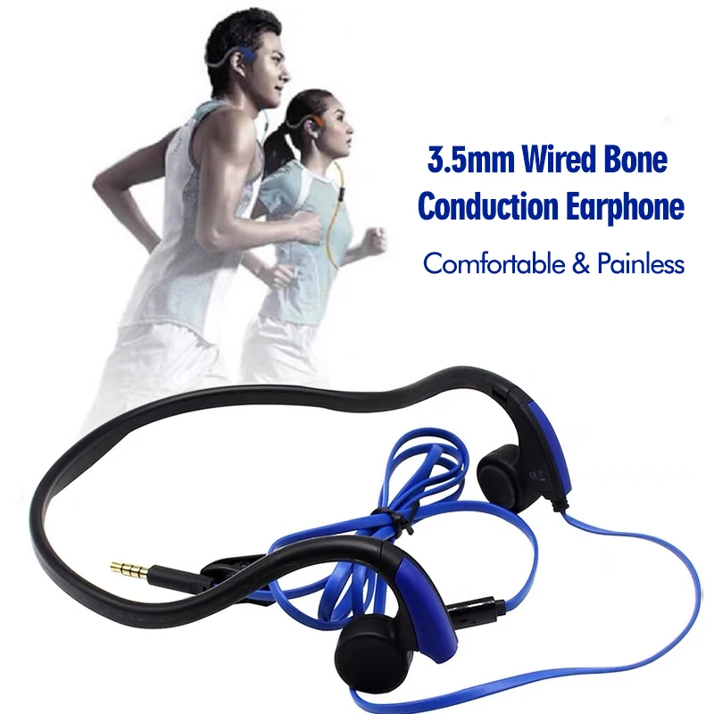 Bone Conduction Headphones Wired 3.5mm Jack with Microphone Open Ear Sport Running Earphone Gym for Cell Phones MP3 Audio Player