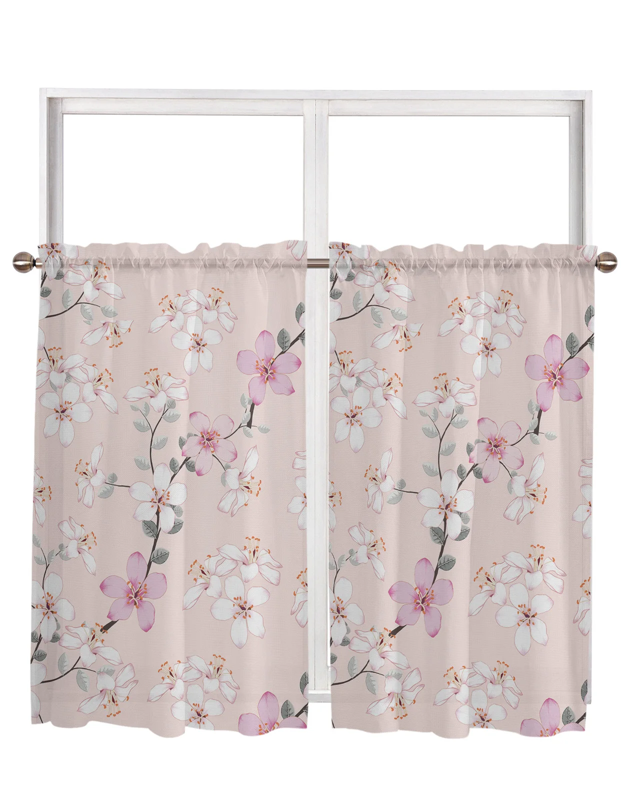 Весенние прозрачные шторы с розовыми цветами персика Короткие Занавески для