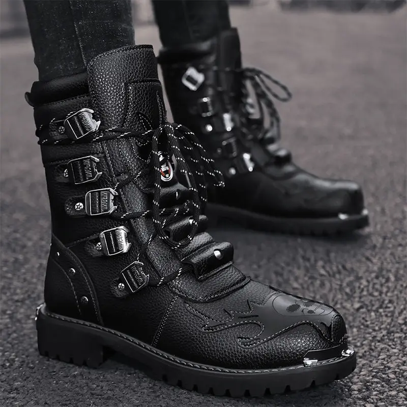 

2022 Martens Men's High Top British Style Tooling Combat plus Size 45 Knight Motorcycle Army Leather Boots 46 Winter