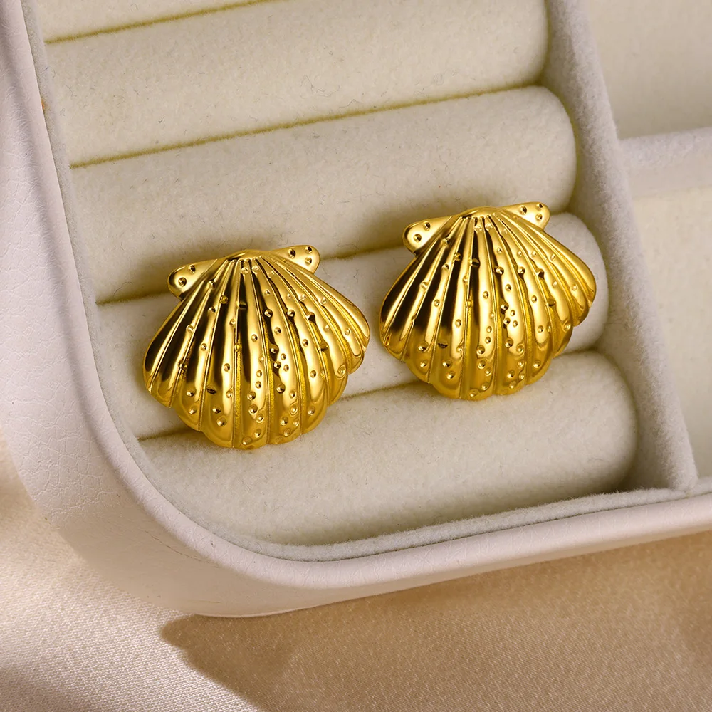 Модные серьги в виде ракушек для женщин золотистые квадратные геометрические из