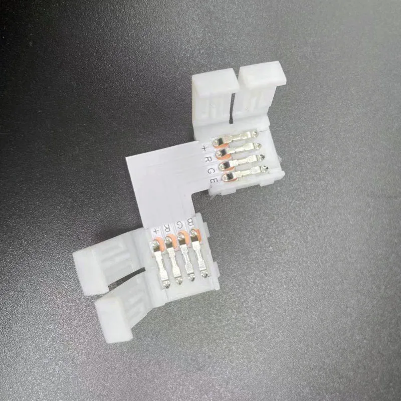 

L-образный 4-контактный светодиодный разъем, поворотный угол, прямоугольный разъем, зажим для подключения светодиодной ленты 5050 RGB RGBW 2835 ws2812