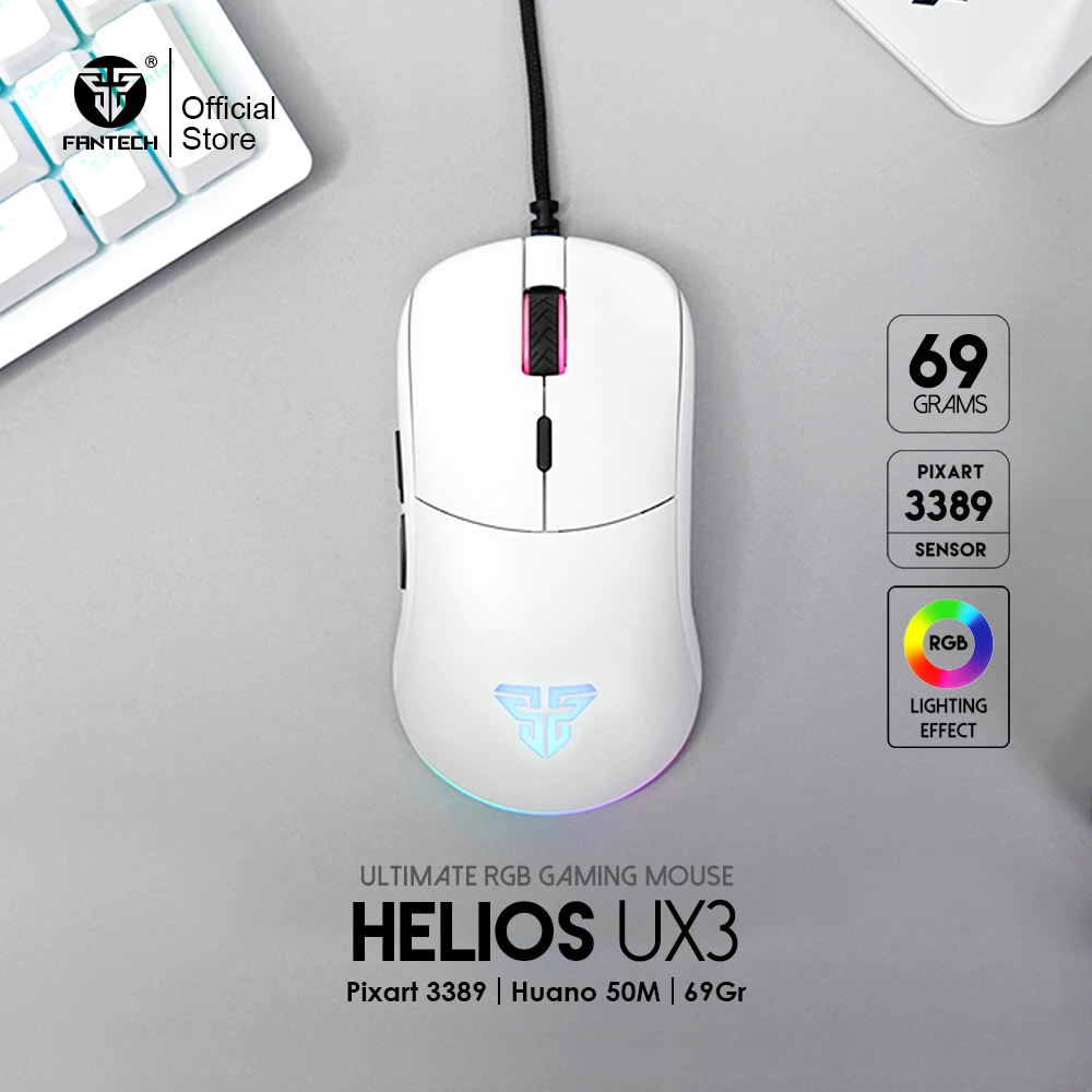 

FANTECH HELIOS UX3 Wired Mouse PIXART 3389 Adjustable LOD and 16000 DPI Light Weight 69gr RGB Gaming Mouse For PC Game Player