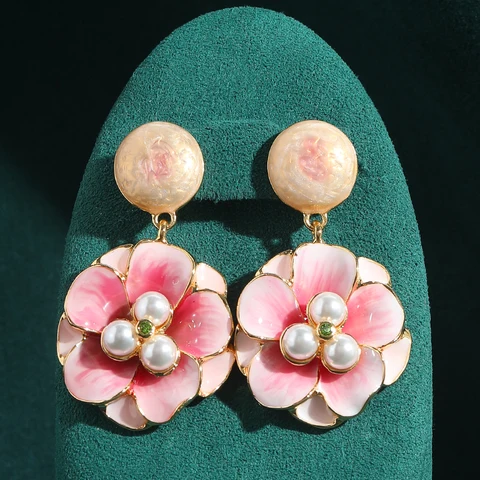 Винтажные серьги с цветком персика и жемчугом для женщин, большие большие аксессуары золотого цвета, роскошные дизайнерские ювелирные изделия на свадьбу