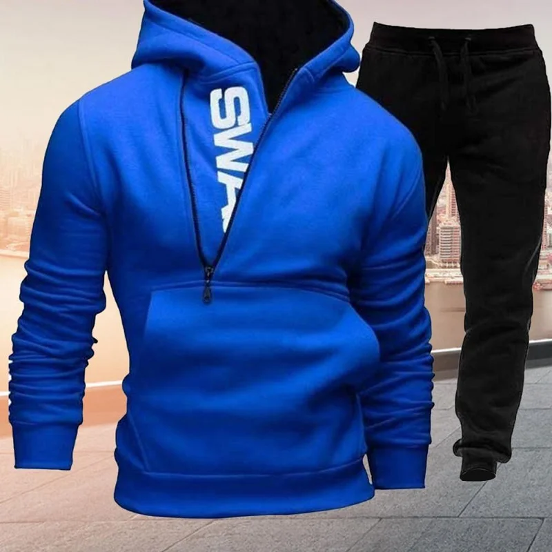 2022 Men's Sportswear Two-Piece Set Hooded Sweatshirt and Sweatpants Solid Color Plush Autumn Winter Thicken Men's Causual Suit