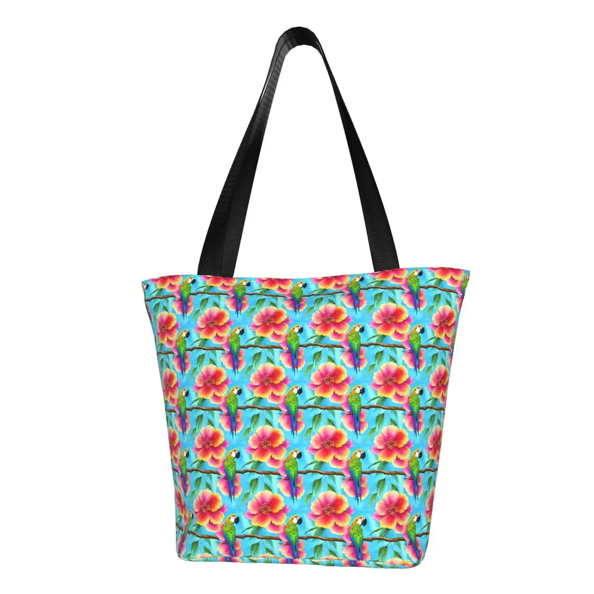 

Сумка для покупок с тропическим попугаем, шоппер с цветочным принтом, уличная тканевая Студенческая сумочка-тоут, с графическим дизайном в эстетике