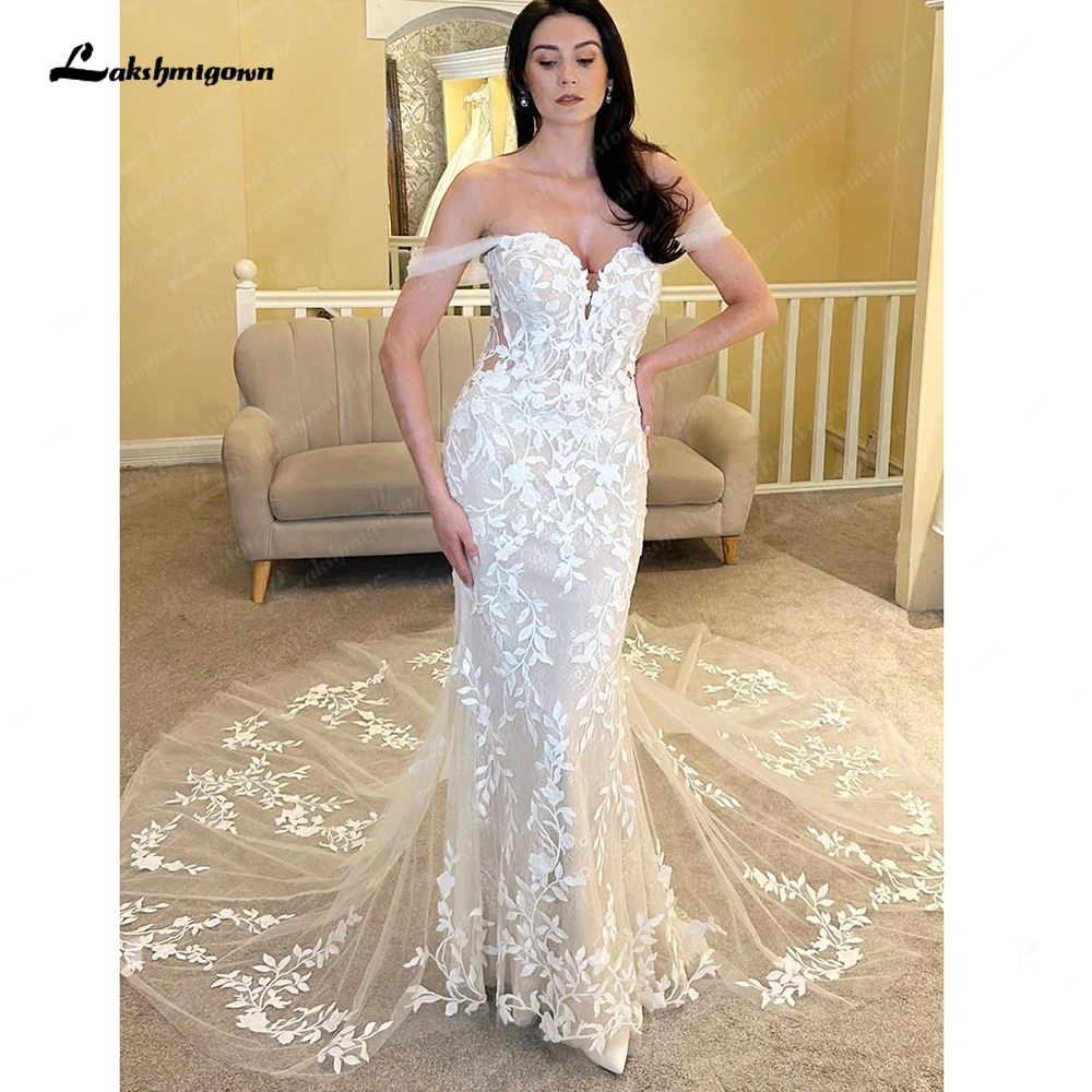 

Lakshmigown Off the Shoulder Mermaid Lace Appliques Wedding Dress for Bride 2024 Bridal Gown vestido de novia corte siren