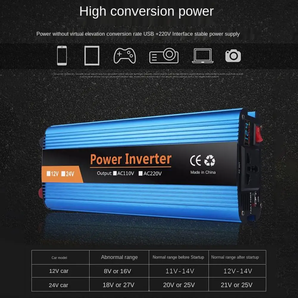 

Car Power Inverter 2400W DC12V/24V To 220V LED Display Sockets Power Inverter With QC 3.0 USB Charger Fast Charging Adapter