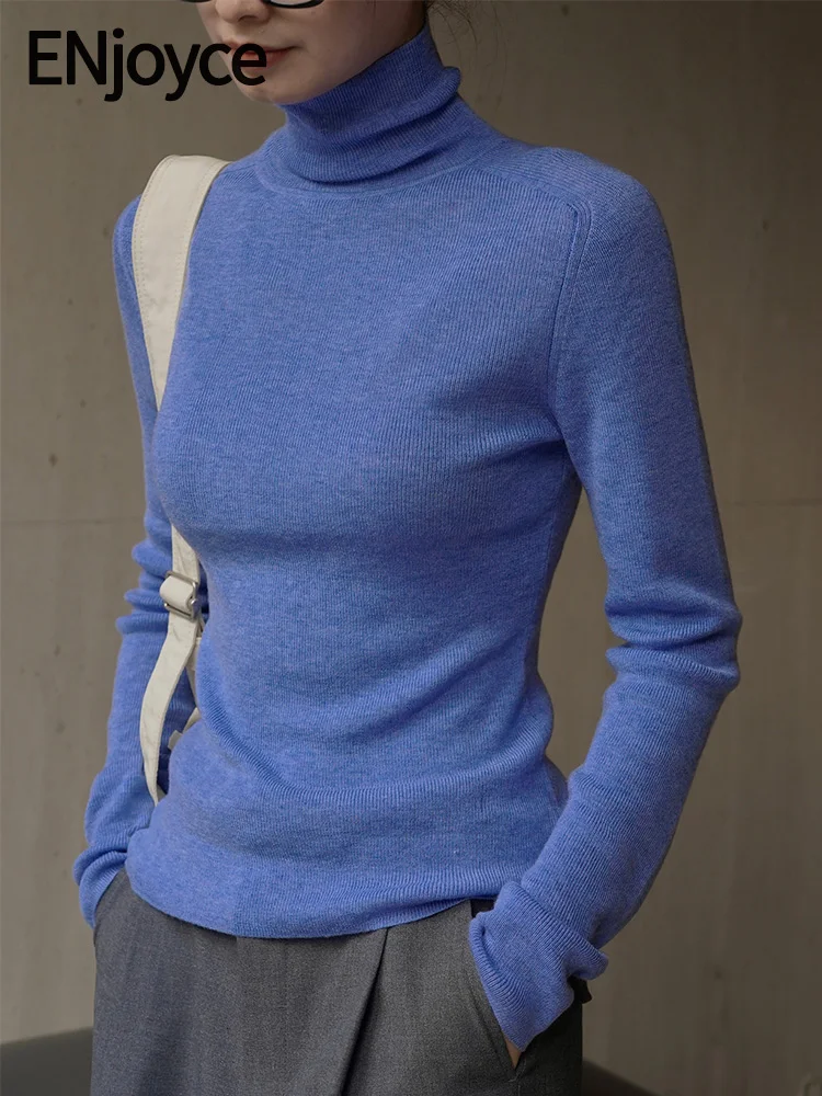 

Женский шерстяной вязаный свитер ENjoyce, облегающий вязаный пуловер с высоким воротником, топы с длинным рукавом для осени и зимы