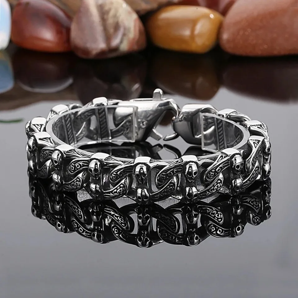 Винтажные готические браслеты из нержавеющей стали 316L с черепом для мужчин и