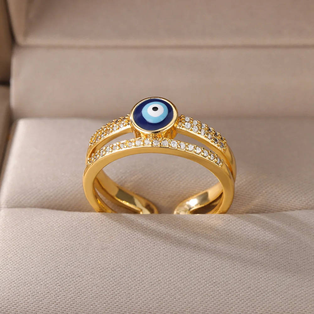 

Blue Evil Eye Double Layer Rings for Women Men Stainless Steel Adjustable Ring Goth Wedding Jewelry Gift pendientes mujer