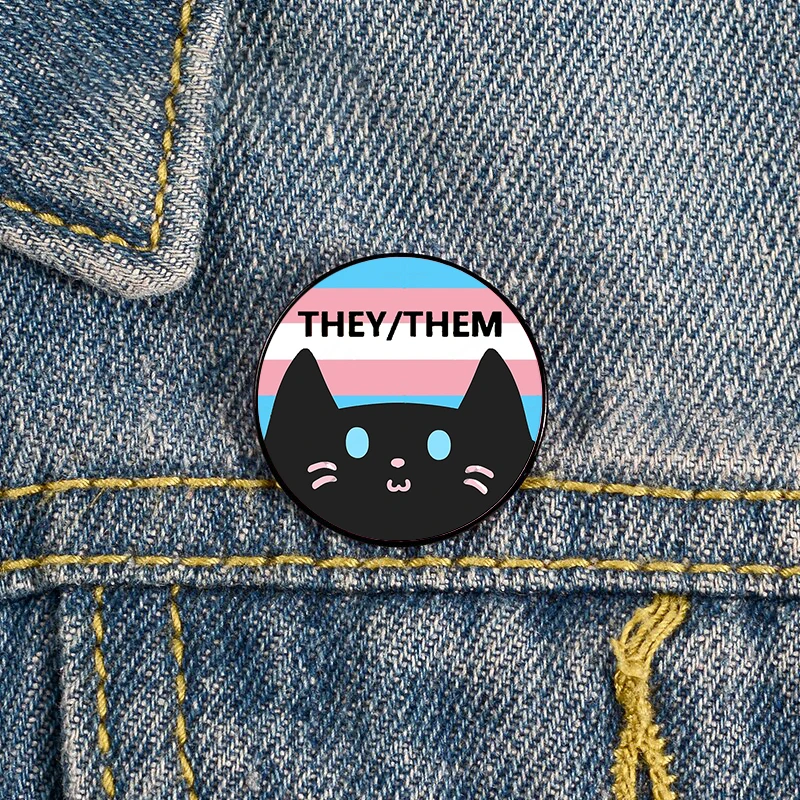 

Trans Pride cat they them Pin Custom Brooches Shirt Lapel teacher tote Bag backpacks Badge Cartoon gift brooches pins for women