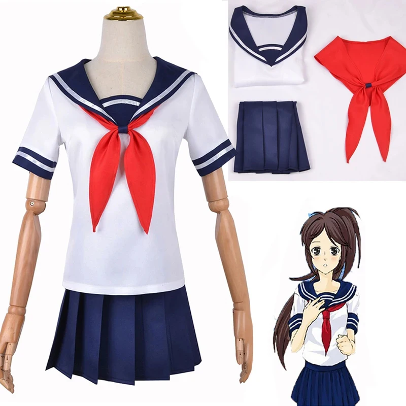 Фото Женская темно-синяя матросская юбка для косплея по игре Yandere Simulator (Аяно Айши), школьная форма JK, Хэллоуин №3