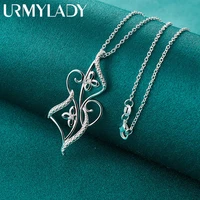 urmylady 925 sterling silver flower aaa zircon pendant necklace 16 30 inch chain for women wedding party fashion jewelry