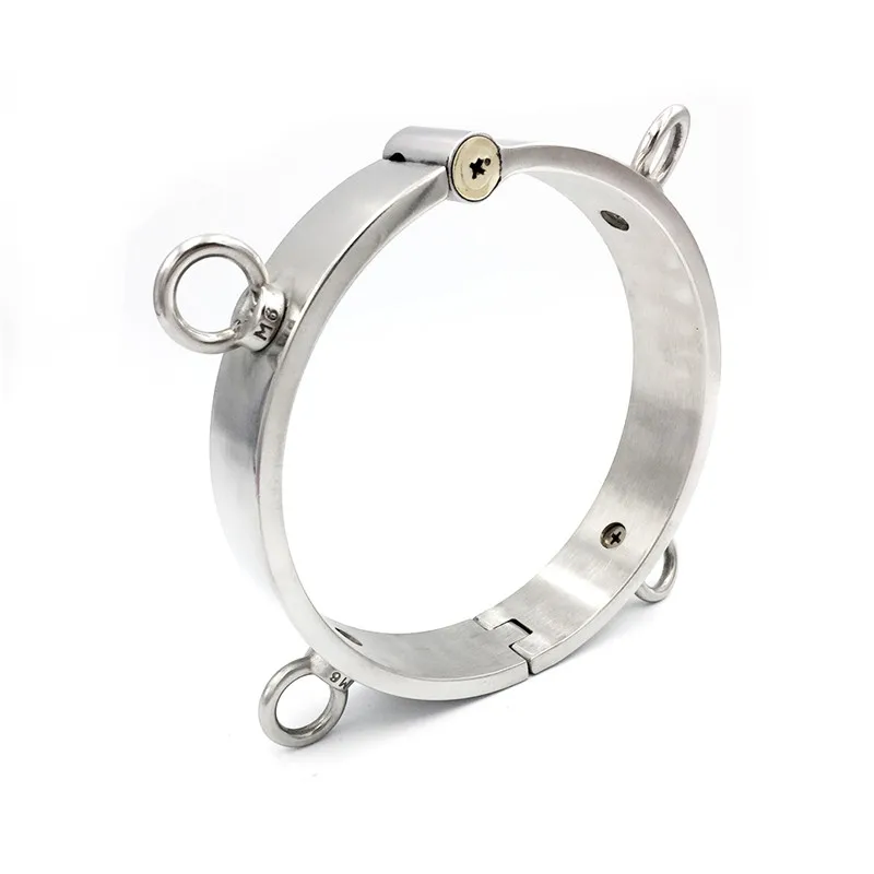 

New 304 Stainless Steel Lockable Neck Collar With 4 Ring Fetish Slave Restraint Bondage Chastity Locking Bdsm Adult Sex Toys