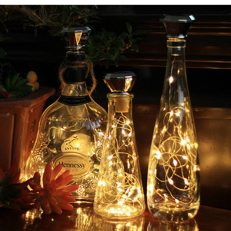 X-House Outdoor Decorative Lighting Solar Powered Wine Bottle Lights 10 20 LED Cork Copper String