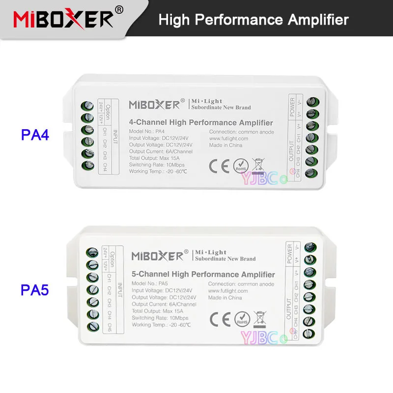 Miboxer PA4/PA5 4CH 5CH 4/5Channel High Performance Amplifier DC 12V 24V MAX15A LED Strip Light Controller 10Mbps Switching Rate