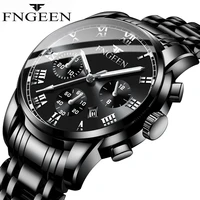 fngeen fashion trend mens watches simple men quartz watch stainless steel strap chronograph calendar luminous waterproof clock