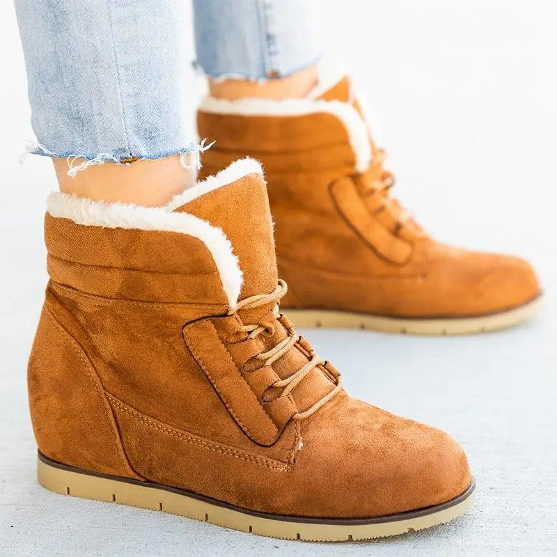 

Snow Boots Botins Boot Woman Winter 2022 Height Increasing Shoes on Heels Furry Wedges for Women Elegant Flat Plus Size 41 42 43