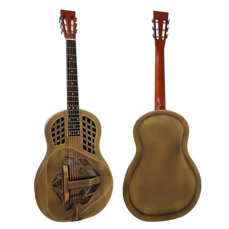 

Sinomusik Triolian Bell Brass Body Tricone Blues Slide Resonator Guitar with Guitar Case and Guitar Strap