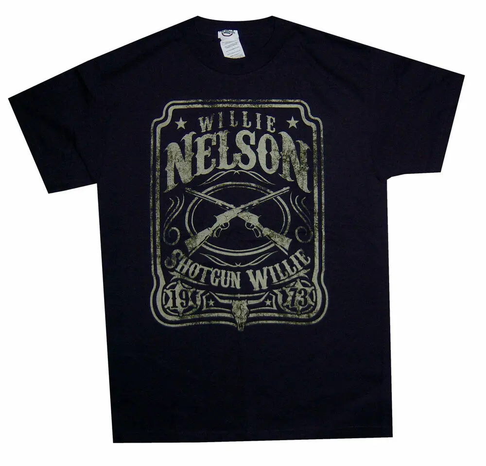 

Willie Nelson Shotgun 1973 Mens Black T Shirt New Adult Country Rock