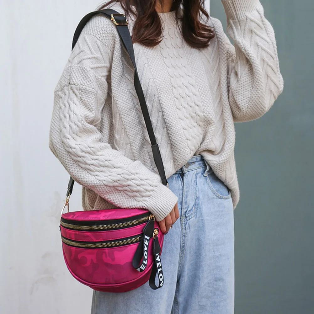 

Нейлоновая сумка-мессенджер через плечо, камуфляжный дорожный Рюкзак-слинг, широкий пояс для женщин, двойная молния, уличная спортивная сум...