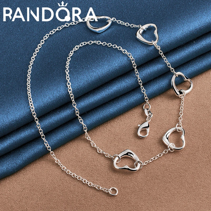 

Charm Jewelry Silver Colour Necklace For Women Fashion Five Heart Chain 18 Inches Lady Wedding Engagement Party Lovers Gift