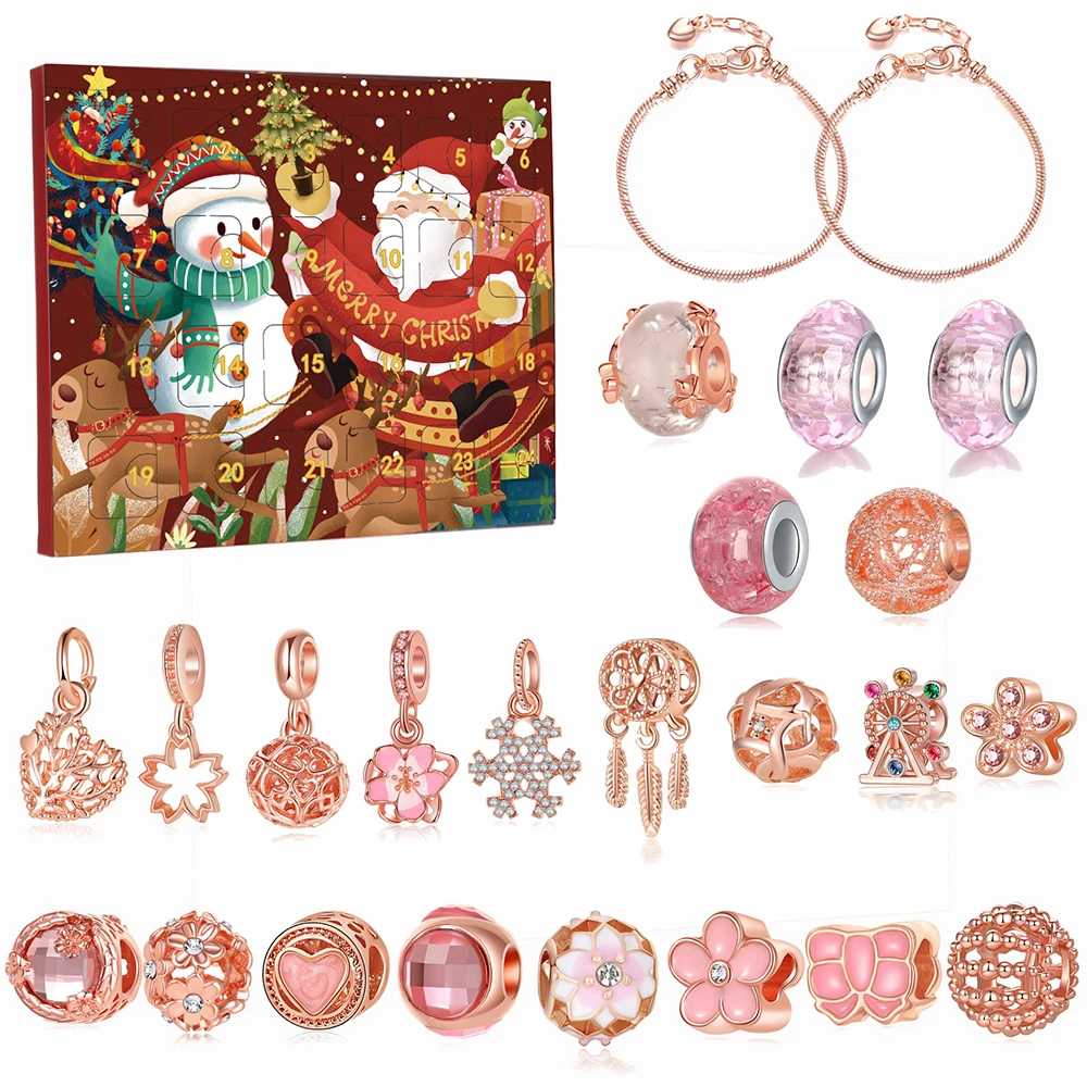 

2023 New DIY Charm Bracelet Christmas Advent Calendar Rose Gold Advent Calendar Bracelet Making Set for Girls Jewelry Gift