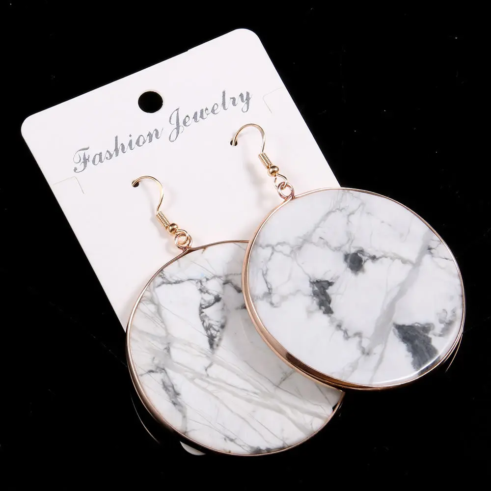 

20MM Natutal Stoine Huge Round White Marble Drop Earrings Rose Quartz Disc Eardrop Fashion Accessories For Women Wholesale
