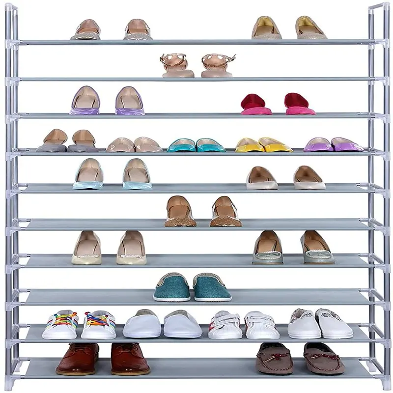 

10-Tier Shoe Rack Storage Storage Organizer Holds up to 50 Pairs Metal Frame Non-Woven Fabric for Living Room Hallway 39.4 x 11