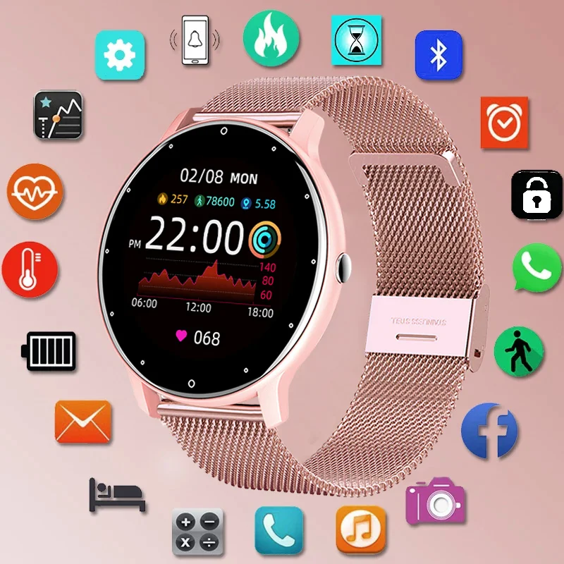 

Smart watch Ladies Full touch Screen Sports Fitness watch IP67 waterproof Bluetooth For Android iOS Smart watch Female