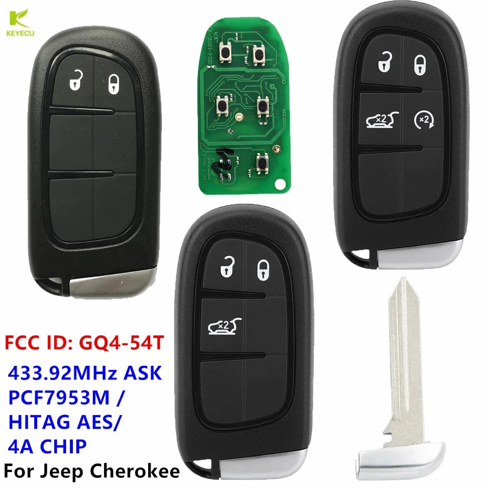 

KEYECU Replacement Remote Fobik Key FOB 2/3/4 Button 434MHz PCF7953M/4A CHIP for Jeep Cherokee 2014-2020 FCC ID: GQ4-54T