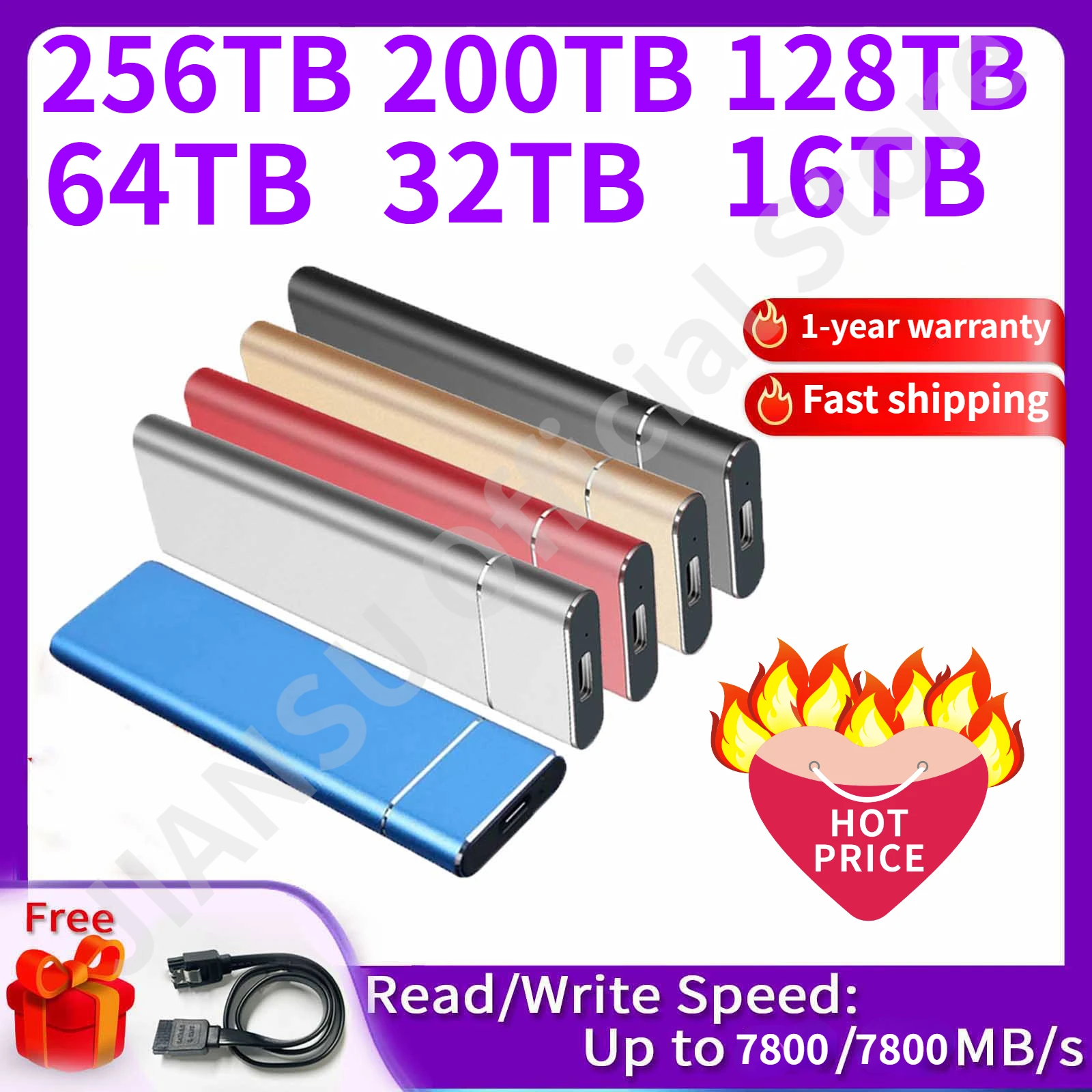 

Original External Hard Drive 1TB High-speed Portable SSD 256TB Mobile Solid State Drive USB 3.1 Type-C for Laptop Mac Notebook