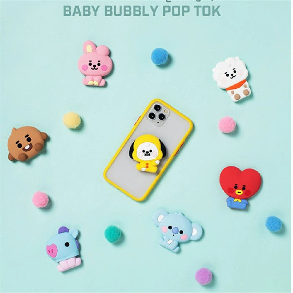 

Kawaii Bt21 Cartoon Mobile Phone Support Anime Cute Tata Chimmy Mobile Phone Telescopic Bracket Portable Winder Gift for Girls