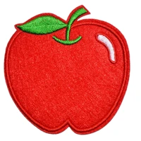1x red apple tasty fruit teacher green leaf iron on patch cartoon motif applique embroider %e2%89%88 8 8 2 cm