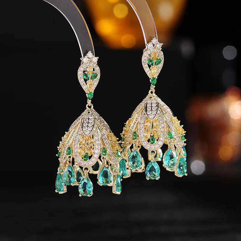 

French Court Style Atmospheric Heavy Industry Earrings S925 Silver Needle Cz Inlaid High-grade Chandelier Wind Chime Earrings