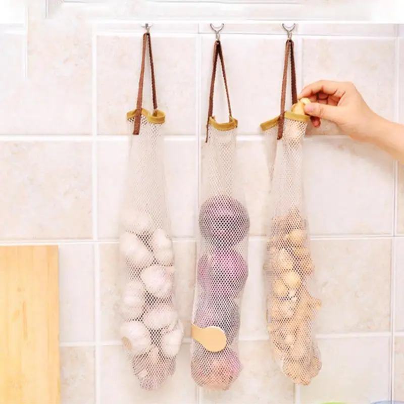 

Kitchen Mesh Storage Bags Vegetable Onion Potato Storage Hanging Bag Hollow Breathable Mesh Bag Kitchen Garlic Storage Bag
